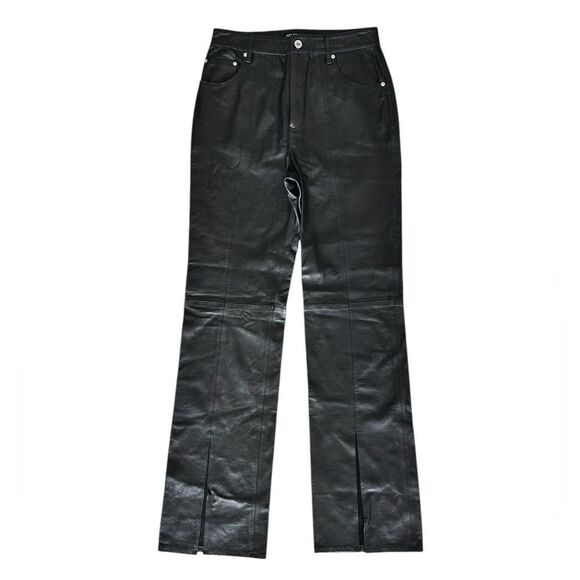 NWT GRLFRND Hallie Slit Leather Ankle Pants in Black - Picture 3 of 4